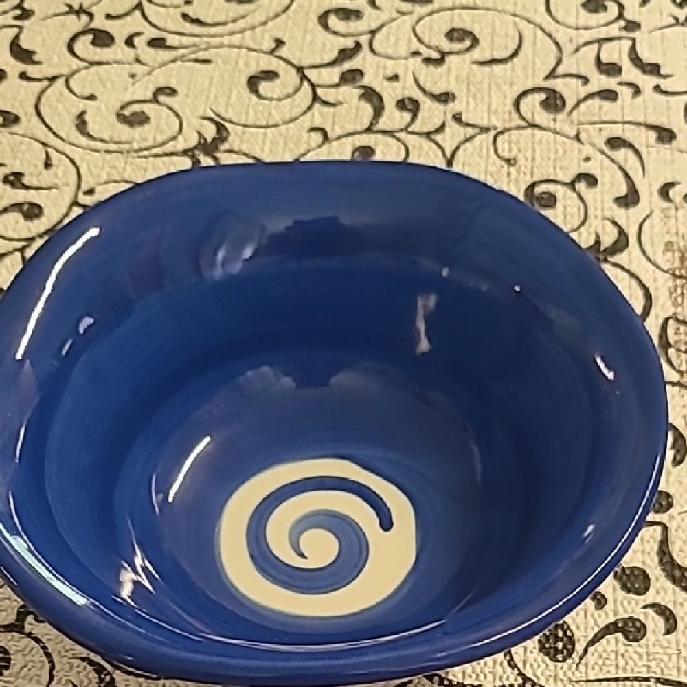 Gail Pittman Blue Ceramic Bowl with Spiral Design